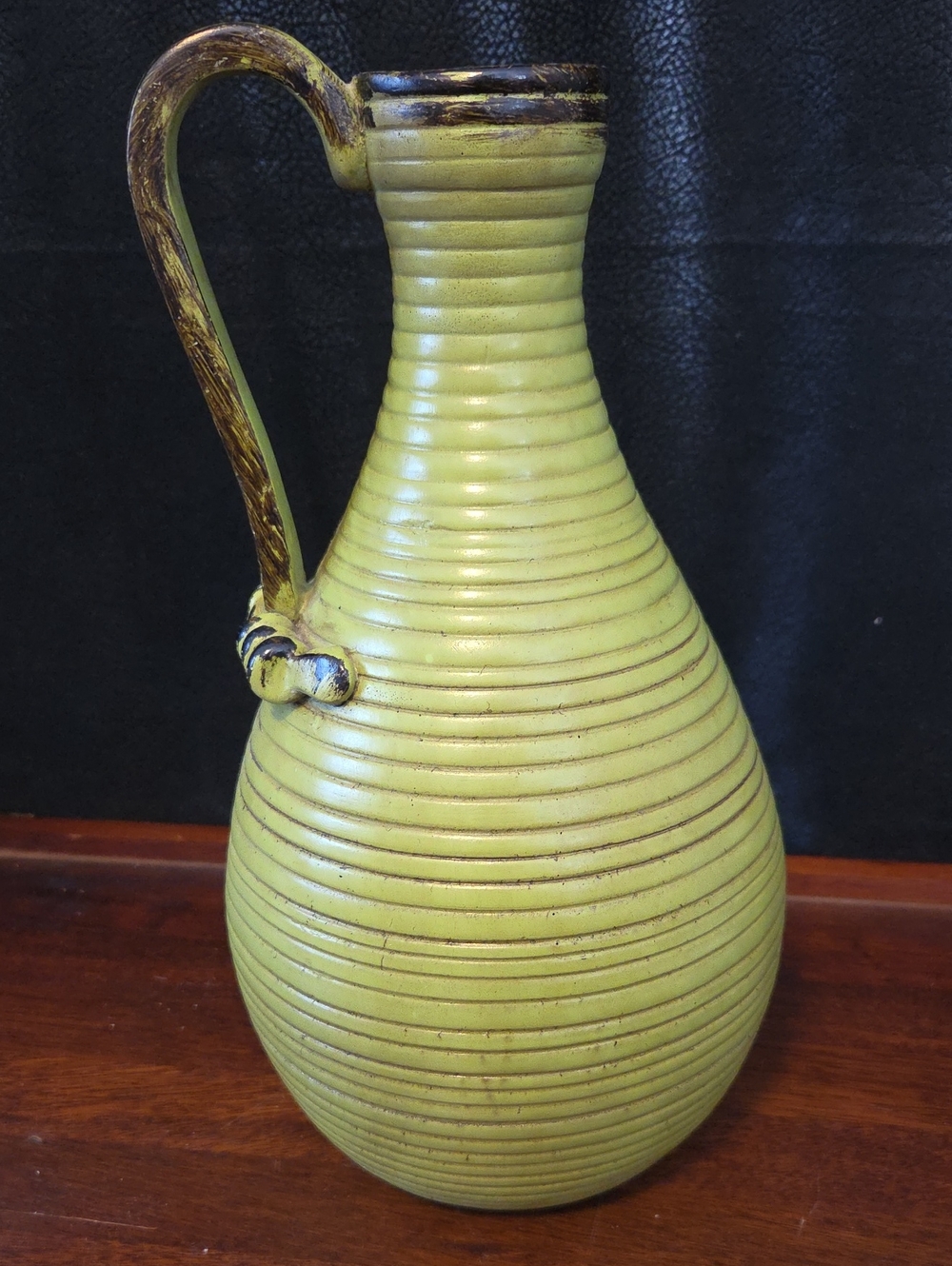 Green Ribbed Resin Pitcher Vase - Decorative Home Accent